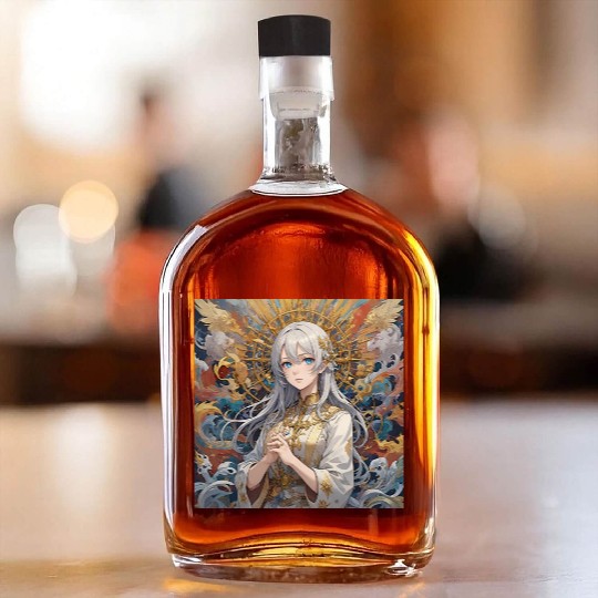 Celestial Serenity: Divine Anime Portrait Whiskey Bottles