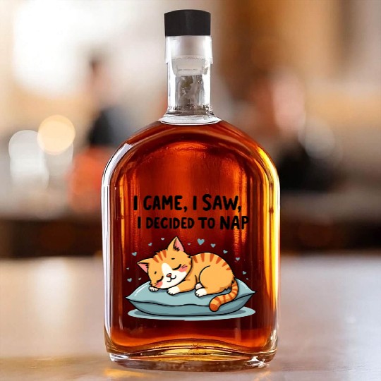 Cute Cat Nap Lover Funny Sleepy Naptime Humor Whiskey Bottles