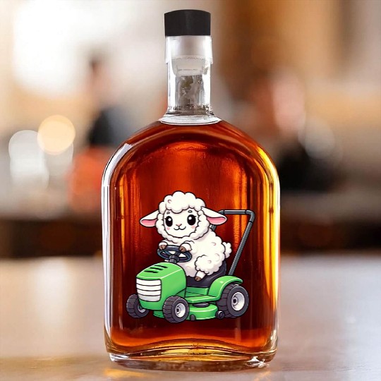 Funny sheep lawn mower farmer lamb grass Whiskey Bottles