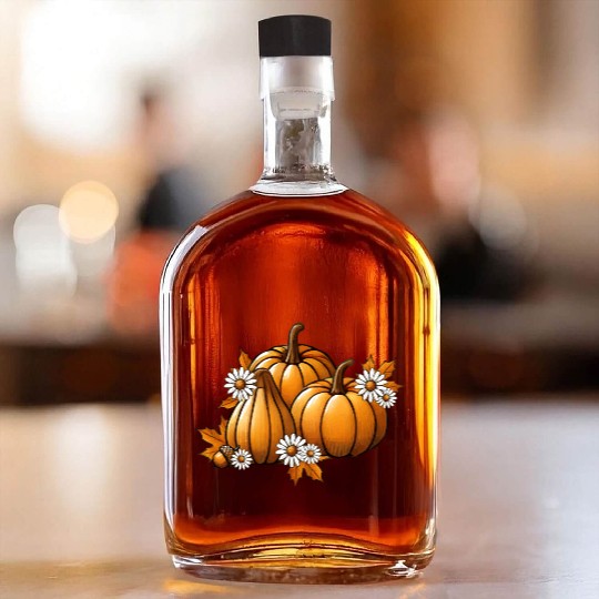 Autumn pumpkins- flowers & leaves in warm colors Whiskey Bottles