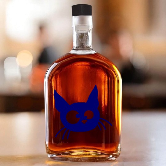 Crazy Cat Squinting Funny Eyes Grimace Fun Cartoon Whiskey Bottles