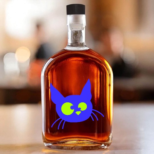 Crazy Cat Squinting Funny Eyes Grimace Fun Cartoon Whiskey Bottles