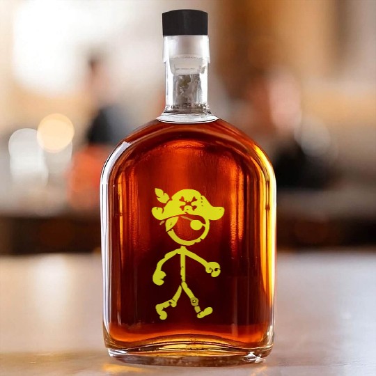 Pirate Stick Figure Whiskey Bottles Distressed Yellow