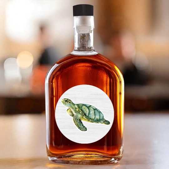 Green Turtle Watercolor Drawing Whiskey Bottles