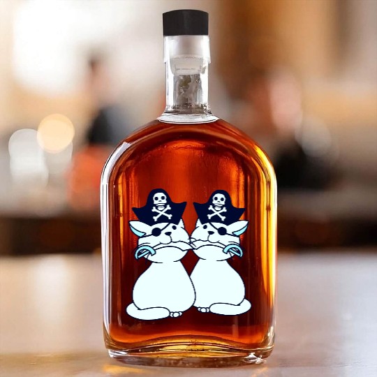 2 cute pirate cats captain costume friends team Whiskey Bottles