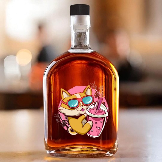 Kitten Kawaii Boba Milk Tea Drinking Cat Whiskey Bottles