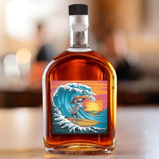 Surfing Skeleton Vibes Surfing Lifestyle Retro Whiskey Bottles