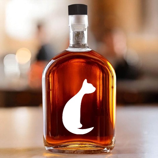 Cute Sitting Cat Pretty Shadow Outline Silhouette Whiskey Bottles
