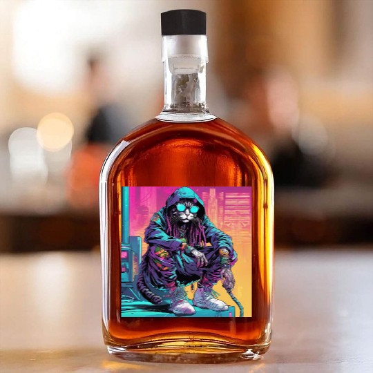 Cyberpunk Rastafari Cat Whiskey Bottles
