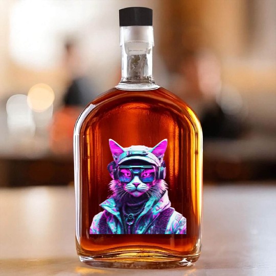 Mystical Cyberpunk Bad Cat Whiskey Bottles