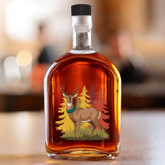 Deer in Pine Forest Whiskey Bottles | Fall Wildlife