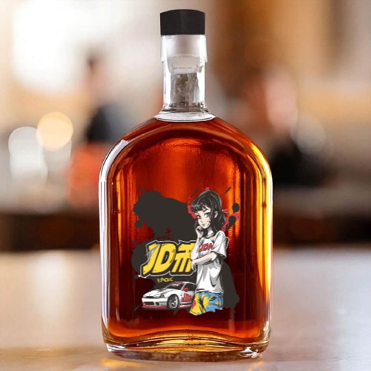 Cute Anime Girl JDM Car Street Racer Whiskey Bottles