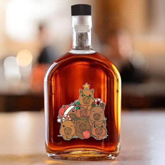 Capybara Christmas Tree Funny Animal Christmas Whiskey Bottles