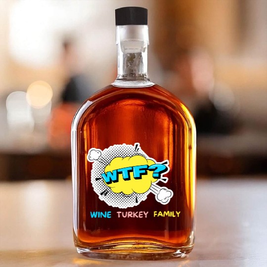 WTF Wine Turkey Family Funny Thanksgiving Whiskey Bottles