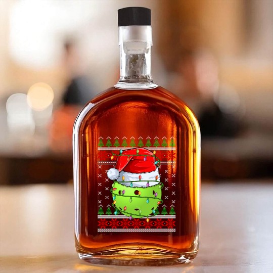 Pickleball Ugly Christmas Santa Hat Whiskey Bottles