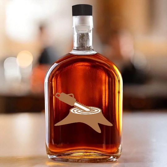 Chainsaw Tree Felling Lumberjack Forest Stump Wood Whiskey Bottles