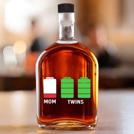 Funny Birthday Mama Twin Mom Low Battery Whiskey Bottles