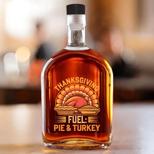 Thanksgiving Feast Vibes: Pie and Turkey Celebrate Whiskey Bottles