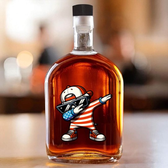 Cool Dabbing USA Flag Funny Patriotic 4th Of July Whiskey Bottles