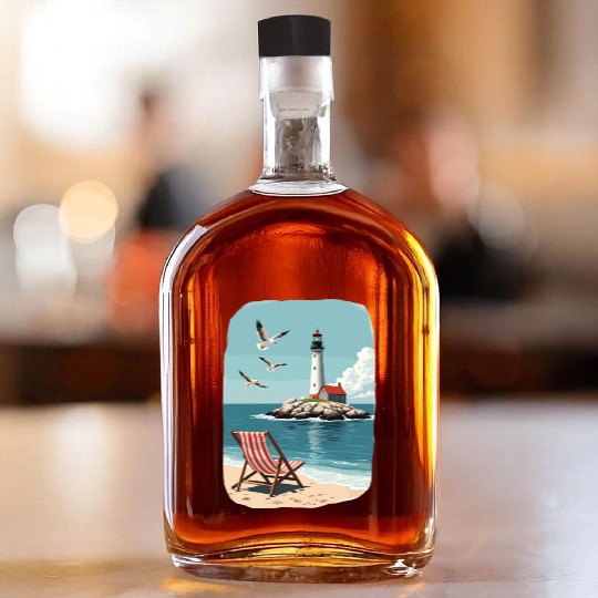 Deck Chair Beach chair and lighthouse ocean scene Whiskey Bottles