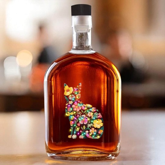 Floral Cat Silhouette nature santa christmas light Whiskey Bottles