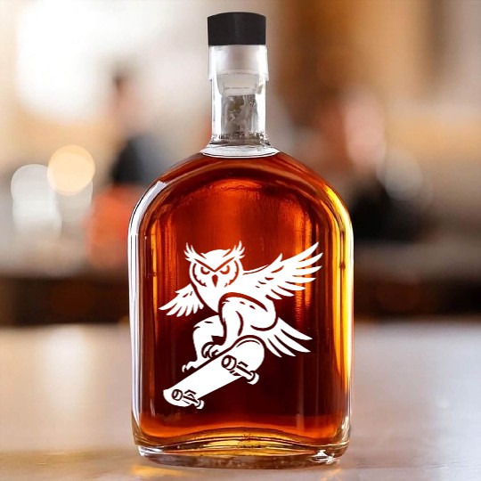 Snow Owl Skateboard Silhouette Minimalist Style Whiskey Bottles