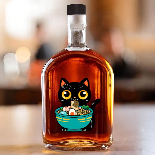 Funny Cat Eating Ramen Japanese Cat Ramen Noodles Whiskey Bottles