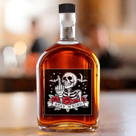 Stay weird skeleton middle finger Whiskey Bottles