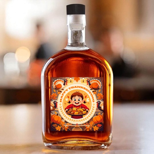 child celebrate Happy Thanksgiving Roasted Potato Whiskey Bottles