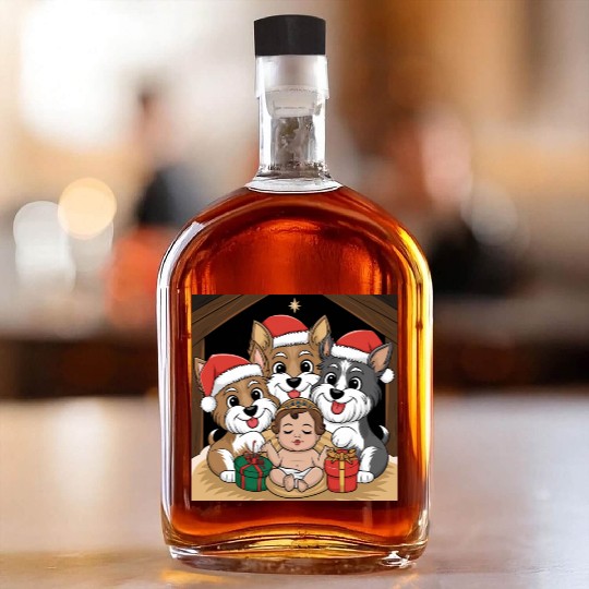 Jesus was born yorkies adoring Whiskey Bottles