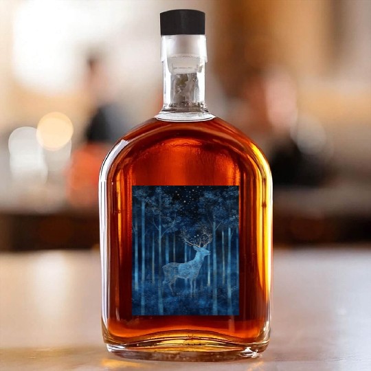Celestial Deer in the Indigo Forest Whiskey Bottles