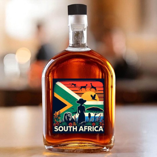 South Africa, colorful flag with birds, and trees Whiskey Bottles