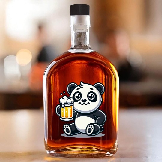Cute Panda Drinking Beer Whiskey Bottles