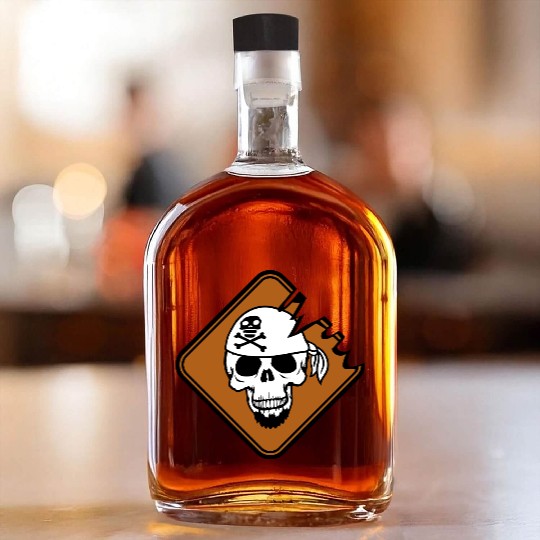 Pirate Shield Skull Skeleton Danger Warning Sign Whiskey Bottles
