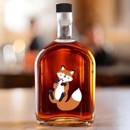 Playful fox with candy cane for Christmas Whiskey Bottles