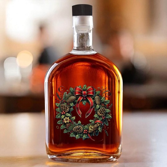 Rustic Christmas Wreath with Holly and Pine Cones Whiskey Bottles