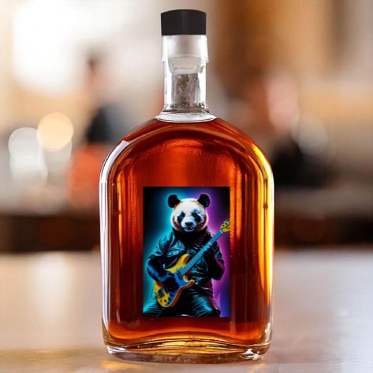 Panda playing guitar neon art Whiskey Bottles