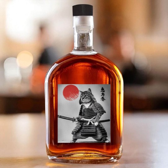 Kawaii Japanese Samurai Cat Vintage Japanese Cat Whiskey Bottles