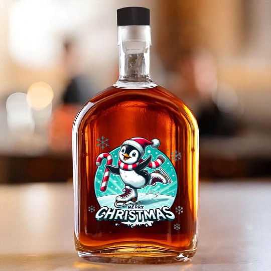 Penguin Ice Skating Christmas Fun Whiskey Bottles