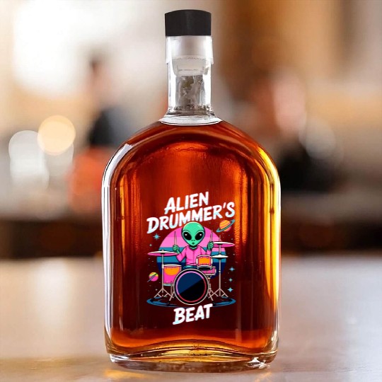 Alien Drummer's Beat Whiskey Bottles - Funky Alien Graphic