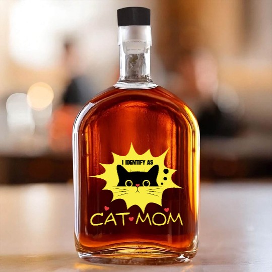 I identify as CAT MOM black cat novelty graphic Whiskey Bottles