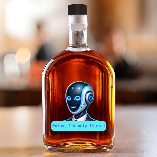 Relax I'm Only 1% Evil Funny AI Robot Design Whiskey Bottles