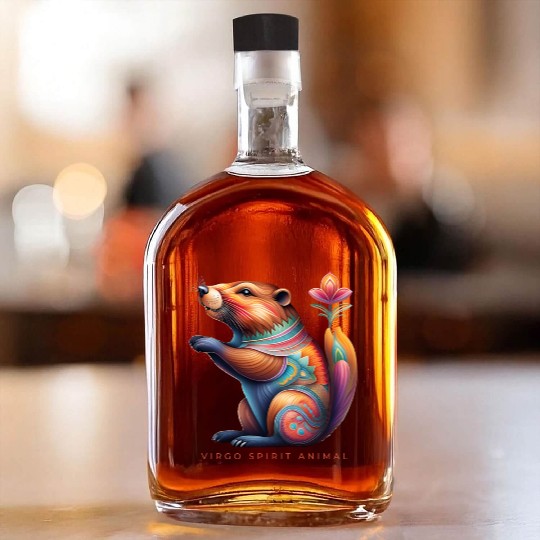 Virgo Spirit Animal Beaver Alebrije Female Whiskey Bottles