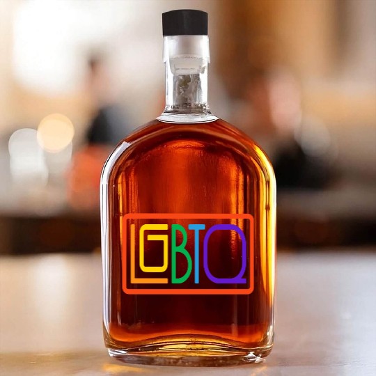 LGBTQ Text Art in a Square Whiskey Bottles