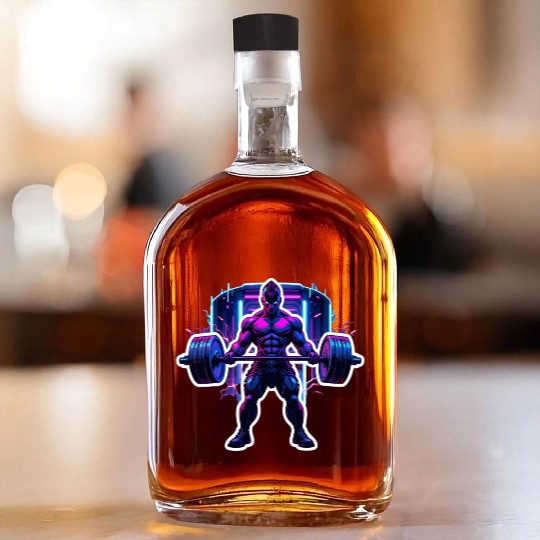 Cyberpunk Gym Warrior – Neon Powerlifting Whiskey Bottles