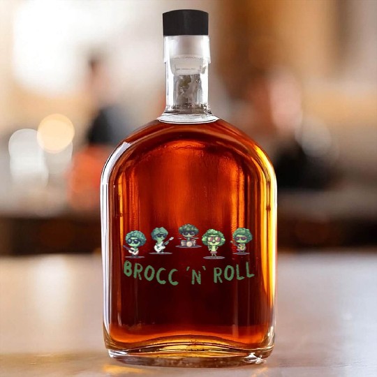 Rock And Roll Broccoli Fun Guitar Rock Band Humor Whiskey Bottles