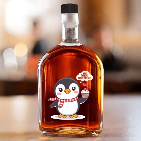 Penguin Thinking About Cupcakes Fun Animal Graphic Whiskey Bottles