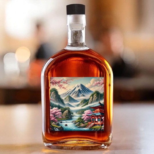Serene Mount Fuji Landscape Art Print - Japanese C Whiskey Bottles