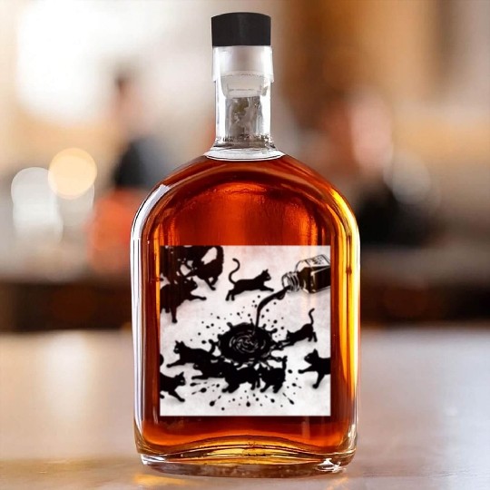 Spilled ink bottle pours black cats Whiskey Bottles