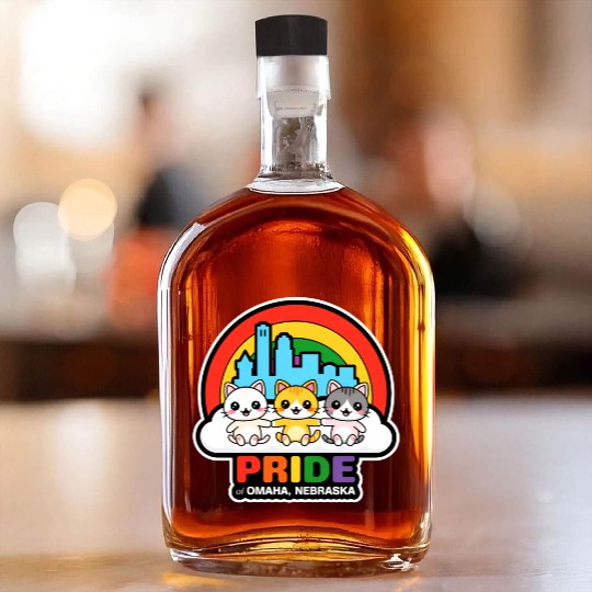 Pride of Omaha City Nebraska USA Rainbow Flag Whiskey Bottles